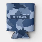 Blauwe Camouflage Patroon Monogram Naam Blikjeskoeler (Voorkant)