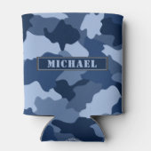 Blauwe Camouflage Patroon Monogram Naam Blikjeskoeler (Achterkant)