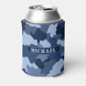 Blauwe Camouflage Patroon Monogram Naam Blikjeskoeler (Blikje Achterkant)