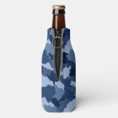 Blauwe Camouflage Patroon Monogram Naam Flesjeskoeler (Fles Achterkant)