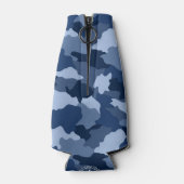 Blauwe Camouflage Patroon Monogram Naam Flesjeskoeler (Achterkant)