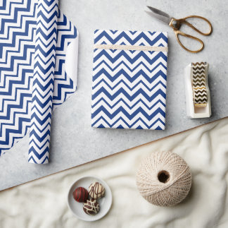 Blauwe Candy Cane Zig Zag Streep Inpakpapier