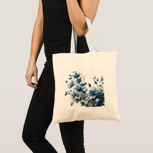 Blauwe canvas tas bloemen (Voorkant (product))