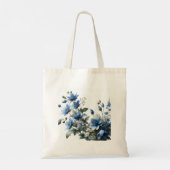 Blauwe canvas tas bloemen (Achterkant)