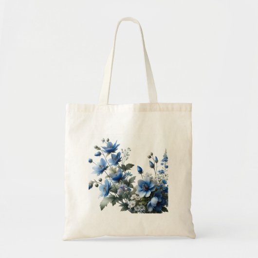Blauwe canvas tas bloemen (Voorkant)