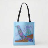 Blauwe Canvas tas met regenboog Great Tailed Grack (Voorkant)