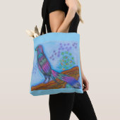 Blauwe Canvas tas met regenboog Great Tailed Grack (Dichtbij)