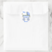 Blauwe Carriage Baby Jongen Douche Envelop Seal Ronde Sticker (Tas)