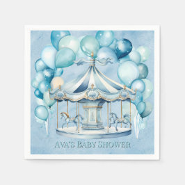 Blauwe Carrousel met Boogballonnen Boy Baby shower Servet