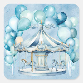 Blauwe Carrousel met Boogballonnen Boy Baby shower Vierkante Sticker