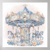 Blauwe carrousel Waterverf Poster (Voorkant)
