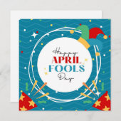 Blauwe Cartoon April Fools Day Feestdagenkaart (Voorkant / Achterkant)