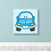 Blauwe cartoon auto canvas afdruk (Insitu (Houten vloer))