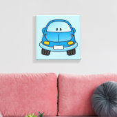Blauwe cartoon auto canvas afdruk (Insitu (Woonkamer))