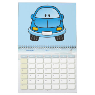 Blauwe cartoon auto kalender