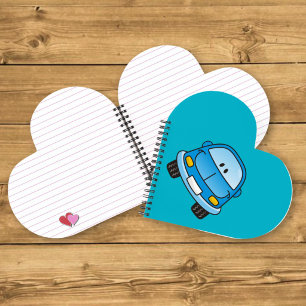 Blauwe cartoon auto notitieboek