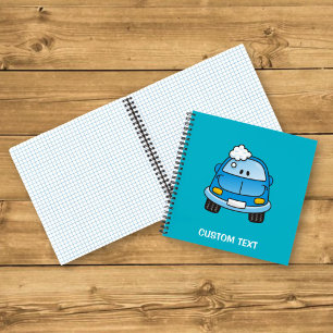 Blauwe cartoon auto notitieboek