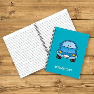 Blauwe cartoon auto notitieboek