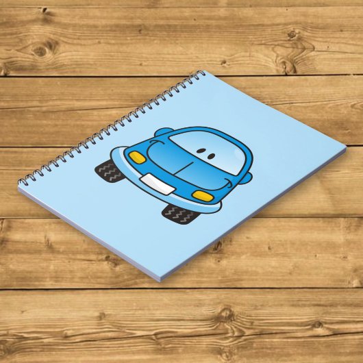 Blauwe cartoon auto notitieboek