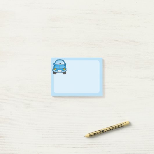 Blauwe cartoon auto post-it® notes (Op bureau)