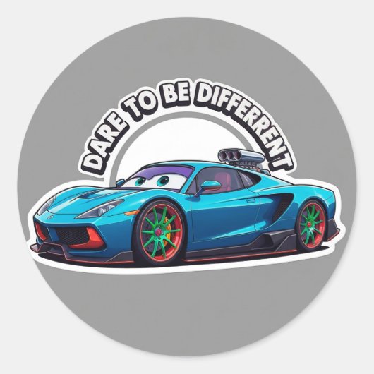 Blauwe Cartoon Auto Ronde Sticker (Voorkant)