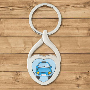 Blauwe cartoon auto sleutelhanger