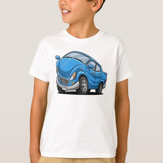 Blauwe Cartoon Auto T-shirt (Voorkant)