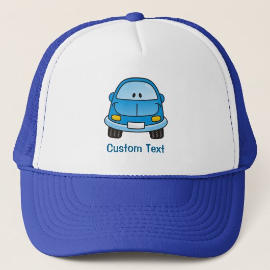 Blauwe cartoon auto-wagenhoed trucker pet (Voorkant)