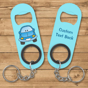 Blauwe cartoon autosleutelhanger flesopener mini flessenopener