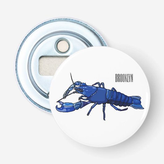 Blauwe cartoon button flesopener (Voorkant)
