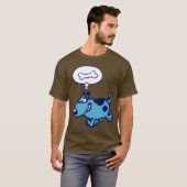 Blauwe cartoon denkt aan T-shirt met bot (Voorkant volledig)