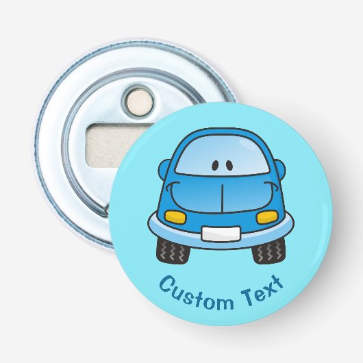Blauwe cartoon flesopening button flesopener (Voorkant)