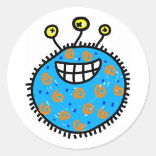 Blauwe Cartoon Germ Ronde Sticker