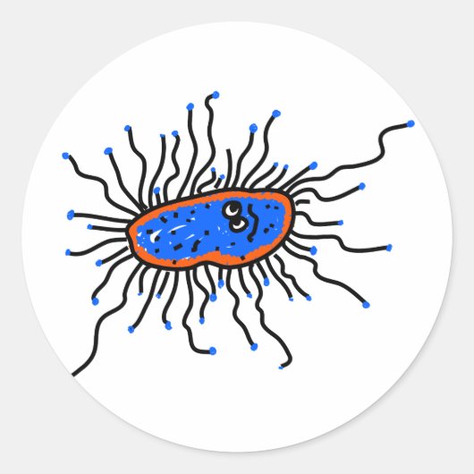 Blauwe Cartoon Germ Ronde Sticker (Voorkant)