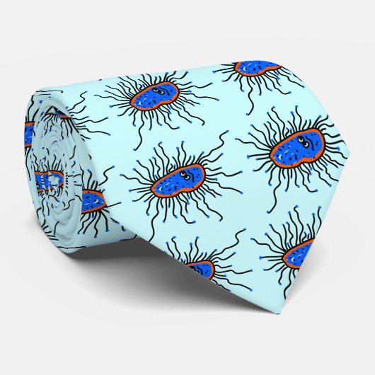 Blauwe Cartoon Germ Stropdas (Opgerold)