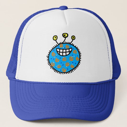 Blauwe Cartoon Germ Trucker Pet (Voorkant)