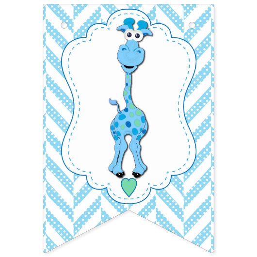 Blauwe Cartoon Giraffe Baby shower Vlaggetjes (Tweede vlag)