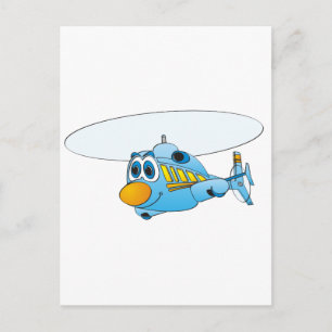 Blauwe Cartoon helikopter Briefkaart