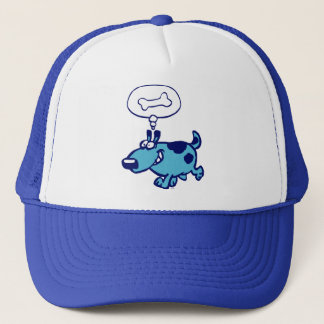 Blauwe Cartoon-hond die aan bot Hoed denkt Trucker Pet