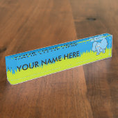 Blauwe Cartoon Naambordje (Zijkant)