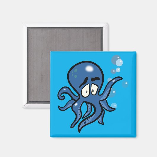 Blauwe Cartoon Octopus Magnet (Voorkant / Achterkant)