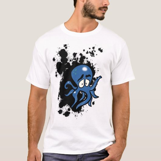 Blauwe Cartoon octopus T-shirt (Voorkant)