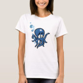 Blauwe Cartoon Octopus T-shirt (Voorkant)