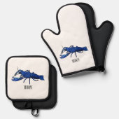 Blauwe cartoon ovenwant & pannenlap set (Voorkant / Achterkant)