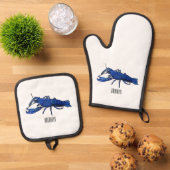 Blauwe cartoon ovenwant & pannenlap set (Top down)