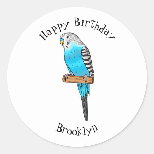 Blauwe cartoon ronde sticker (Voorkant)