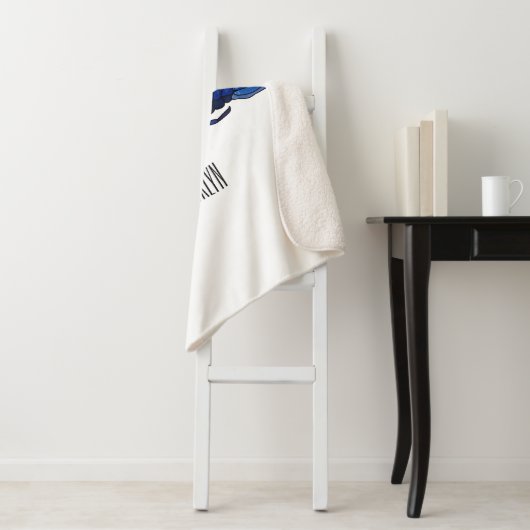 Blauwe cartoon sherpa deken (In situ)