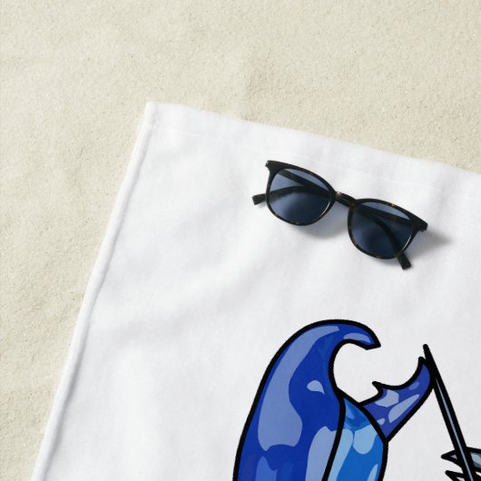 Blauwe cartoon strandlaken (In situ)