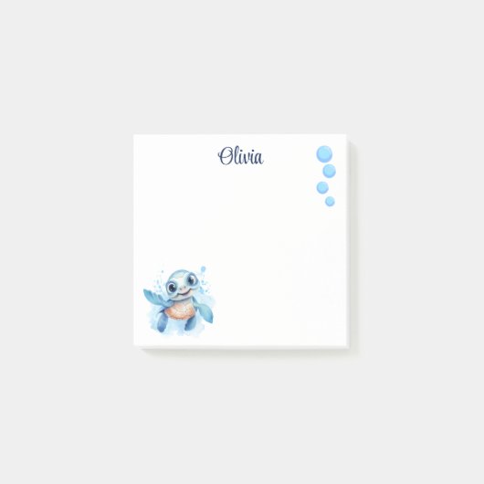 Blauwe Cartoon Turtle gepersonaliseerd Post-it® Notes (Voorkant)