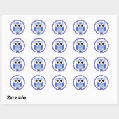 Blauwe cartoon uil binnenin blauwe ring ronde sticker (Vel)